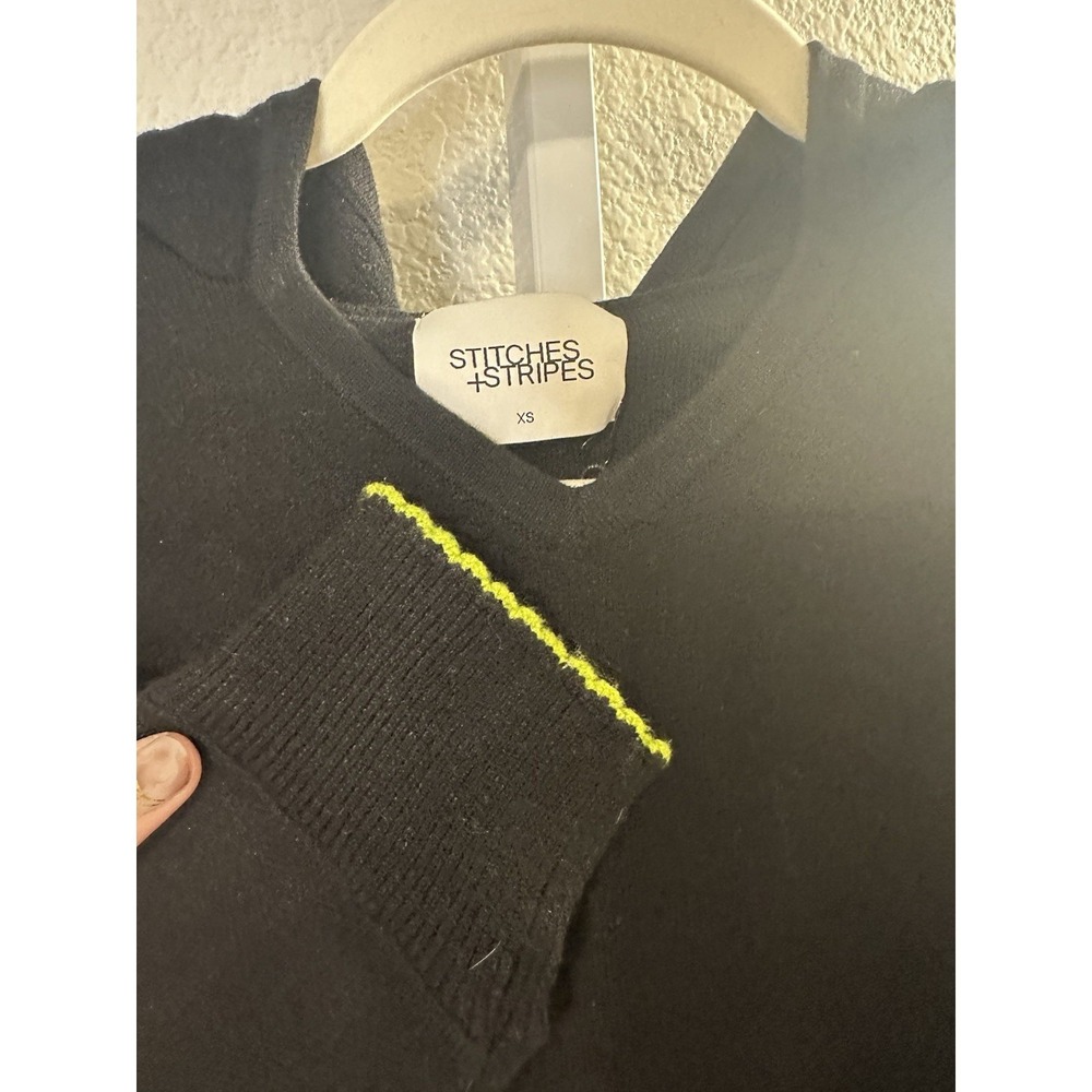 Stitches + Stripes Womens XS Black Cropped Hoodie Sweater Neon Trim NWT - Picture 3 of 7